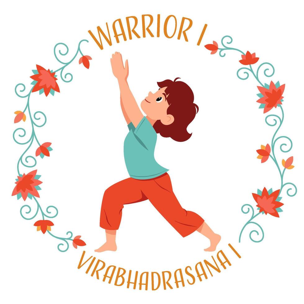 Girl doing yoga Warrior 1 pose vector