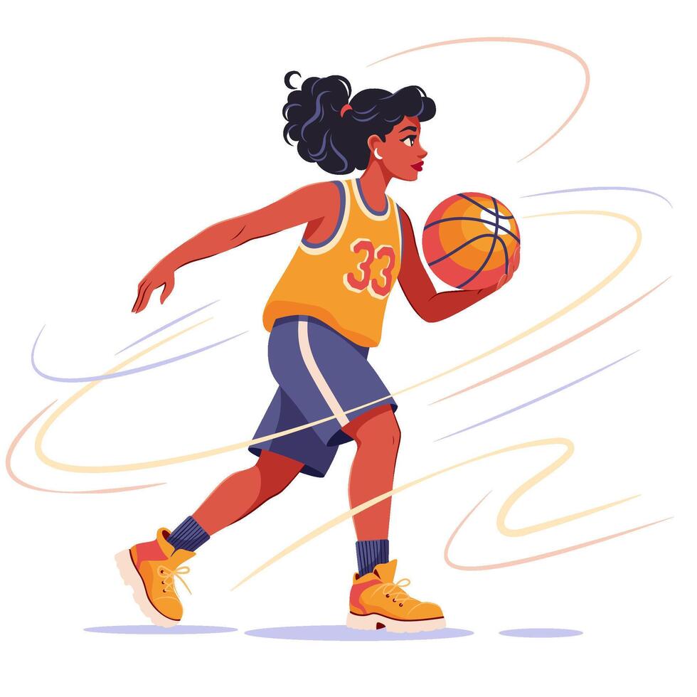 baloncesto niña en regate medio vector