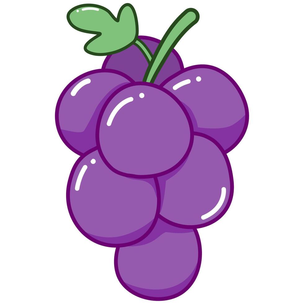 Grape , illustration of purple fruit with leaves isolated on white background in cartoon style. vector