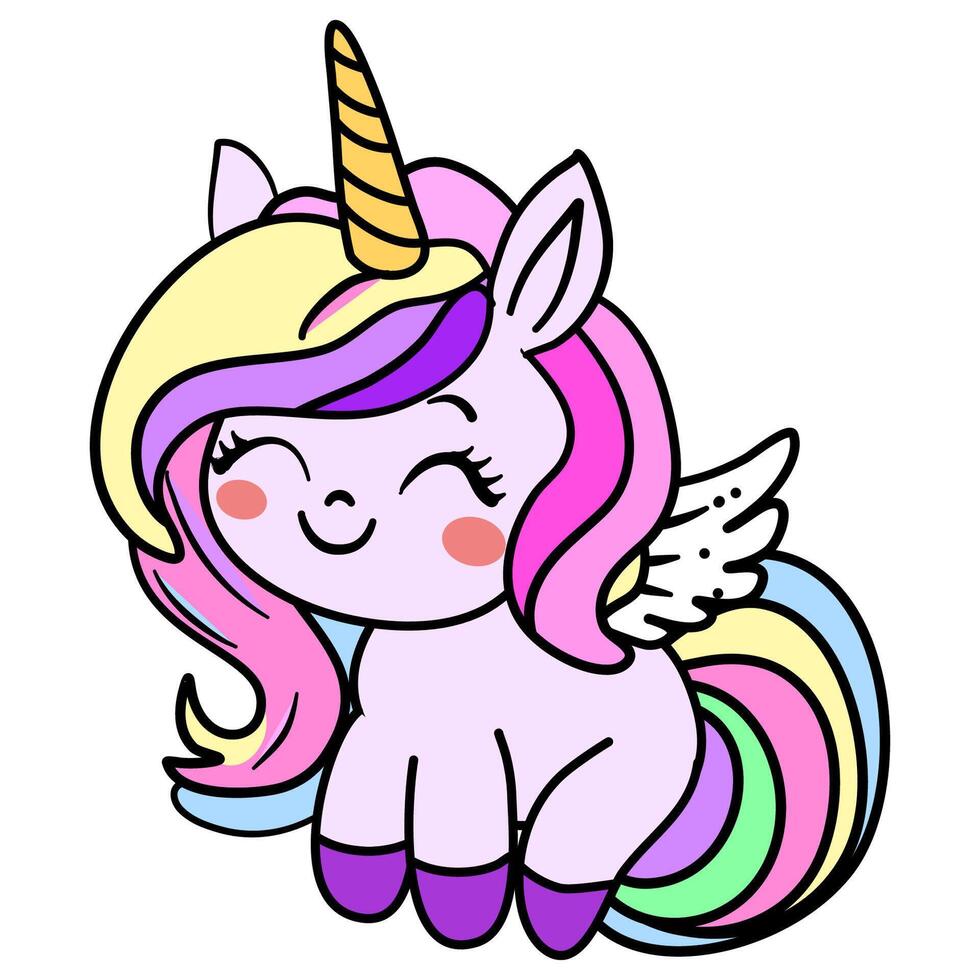 Cute unicorn design on white background, print for children vector