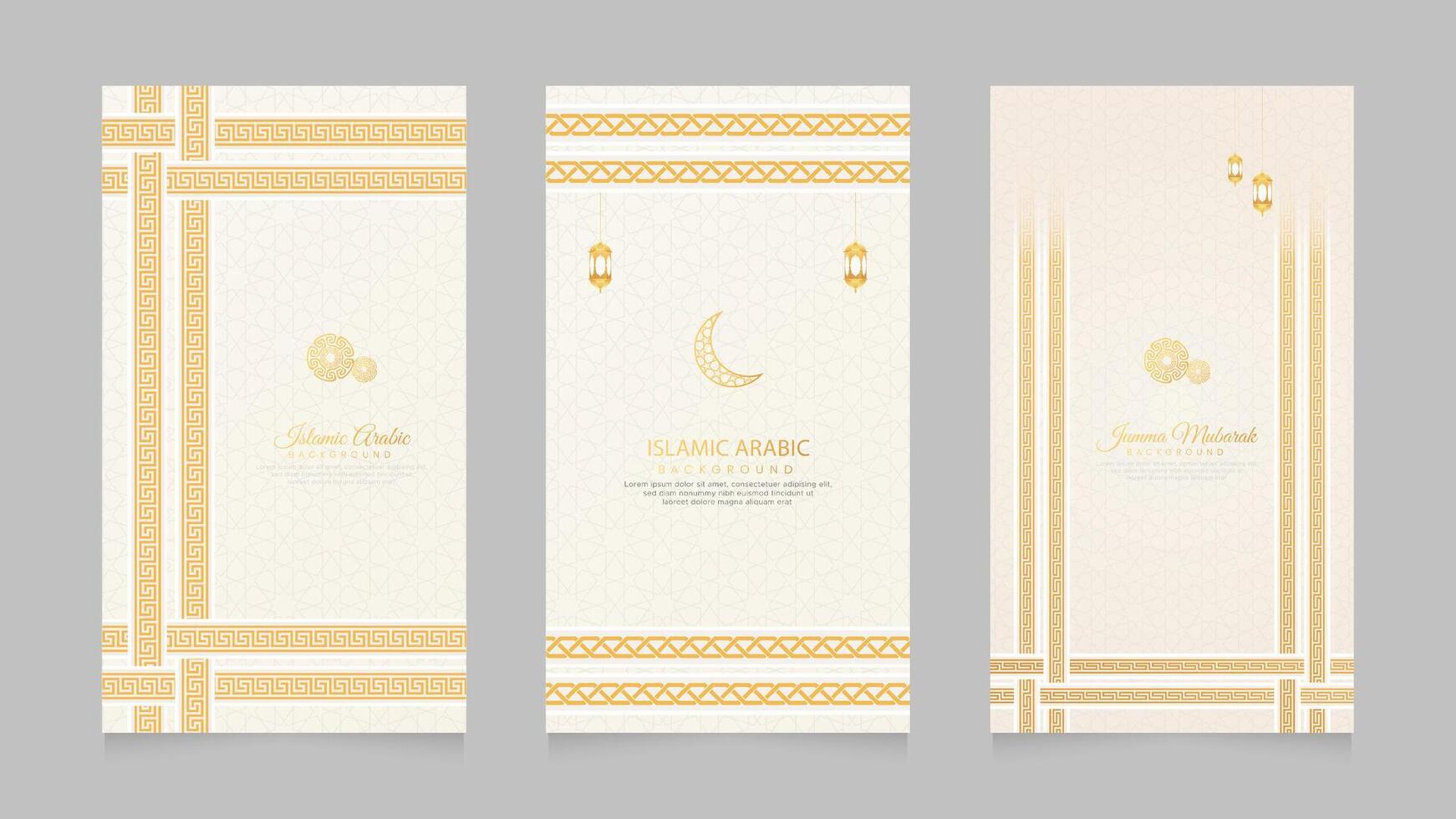 Islamic Arabic Realistic Social Media Stories Collection Template with Greek Pattern Brushes Borders vector