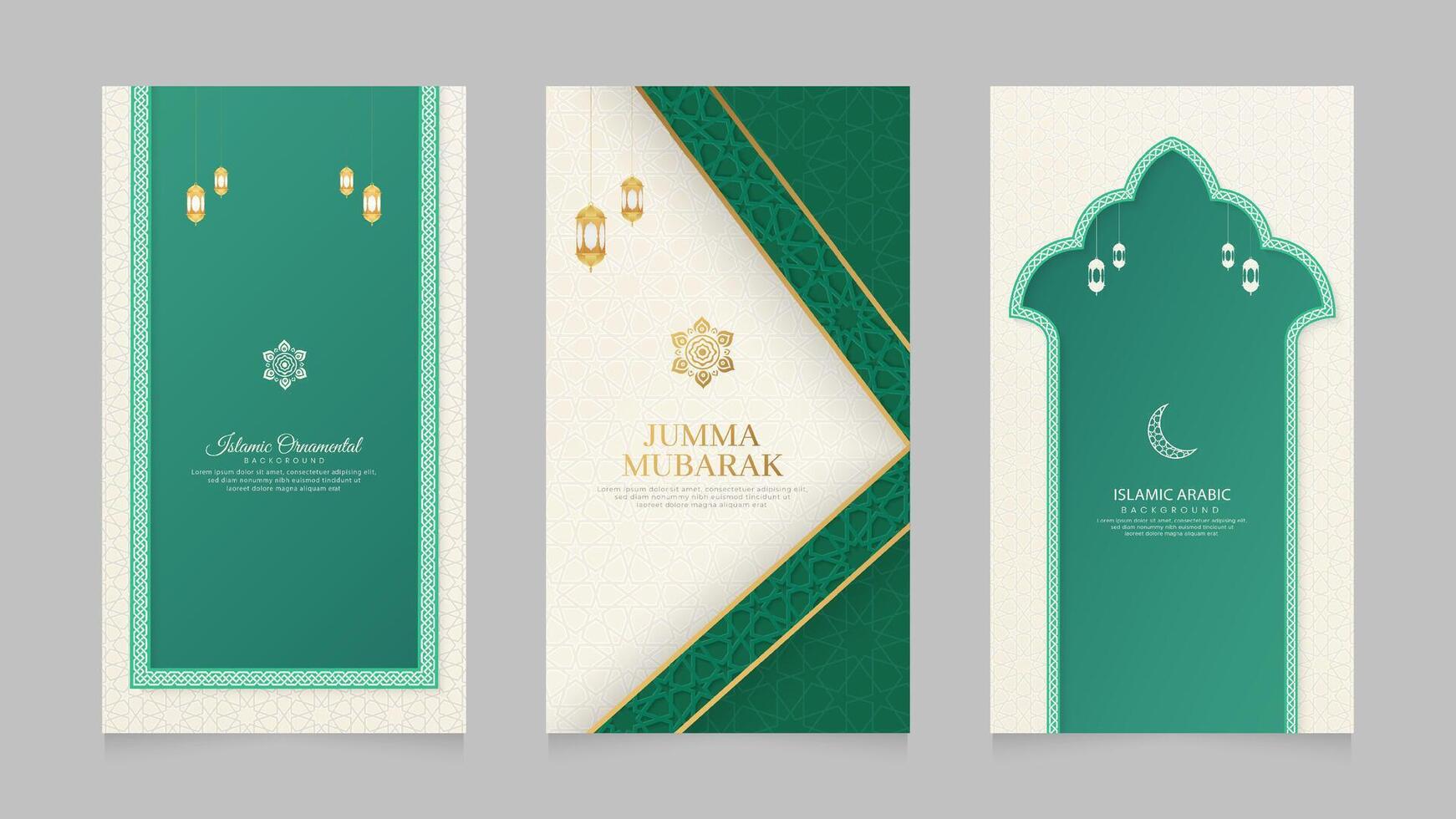 Islamic Arabic Realistic Social Media Stories Collection Template with Greek Pattern Brushes Borders vector
