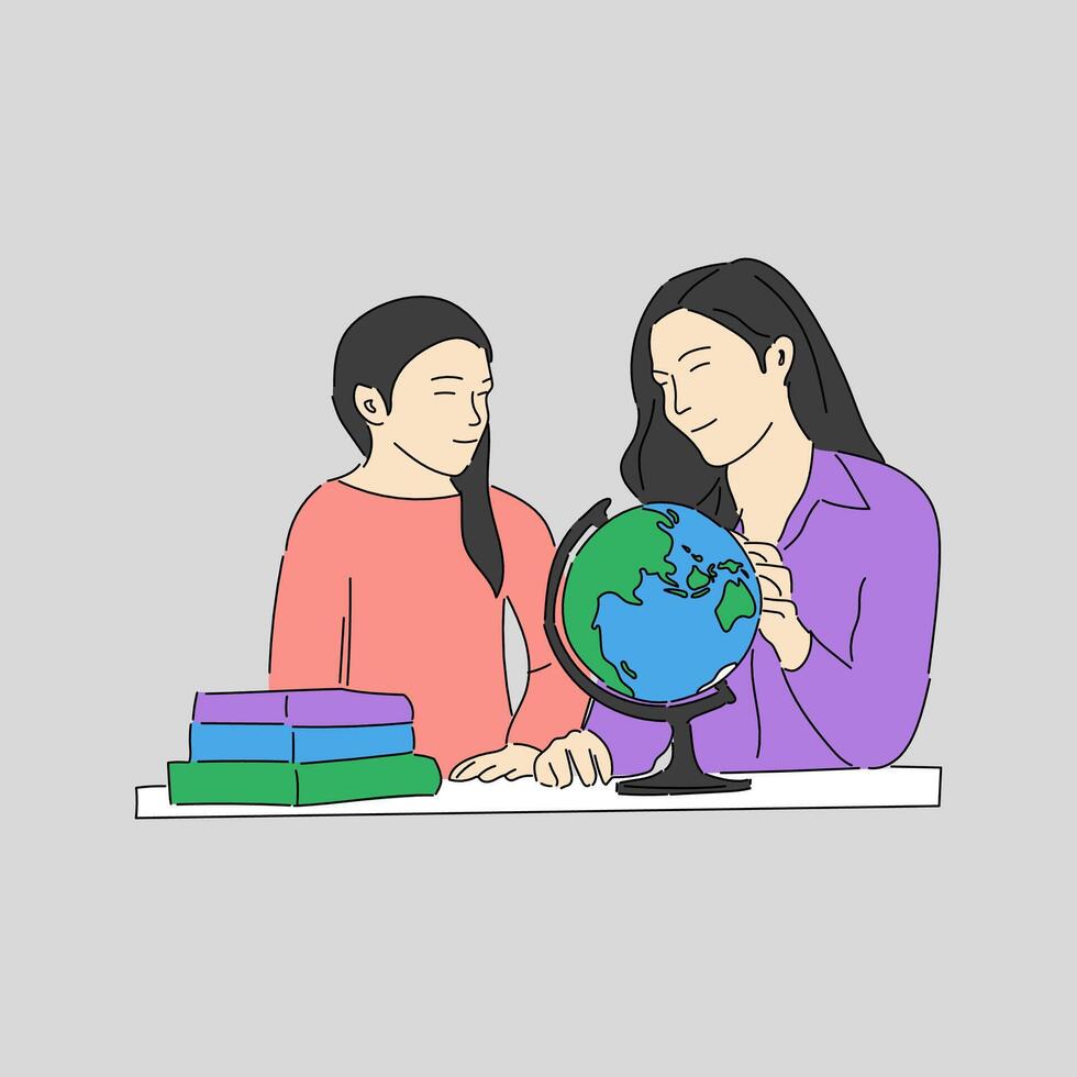 Illustration Exploring Knowledge with a Globe vector