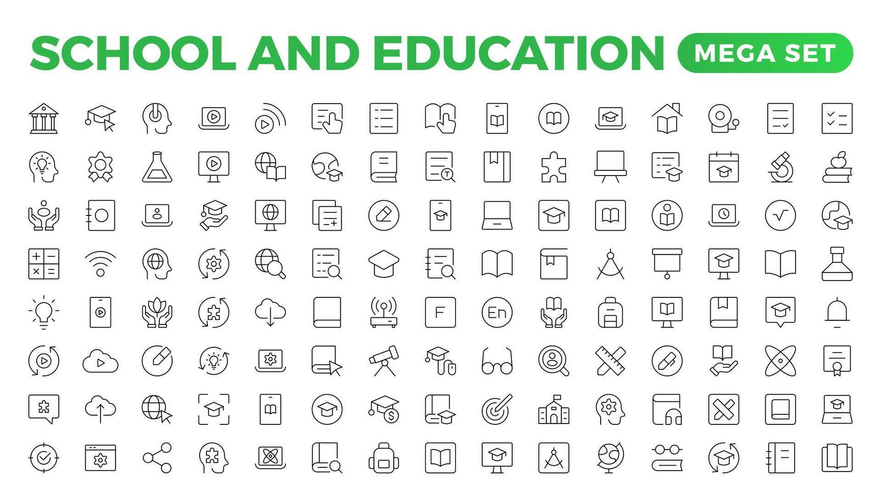 Back to school icon set with different icons related to education, success, academic subjects, and more. Education Learning thin line set. Education, School, editable stroke icons. vector