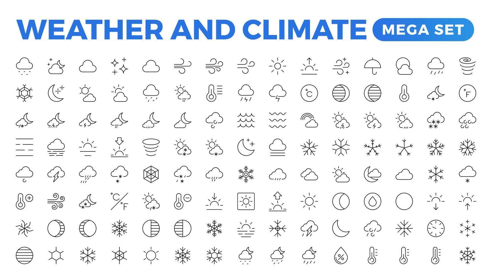 clima iconos pronóstico icono colocar. nubes logo. , nubes, soleado día, Luna. ilustración. clima íconos para el web. pronóstico clima plano simbolos pictograma colocar. vector