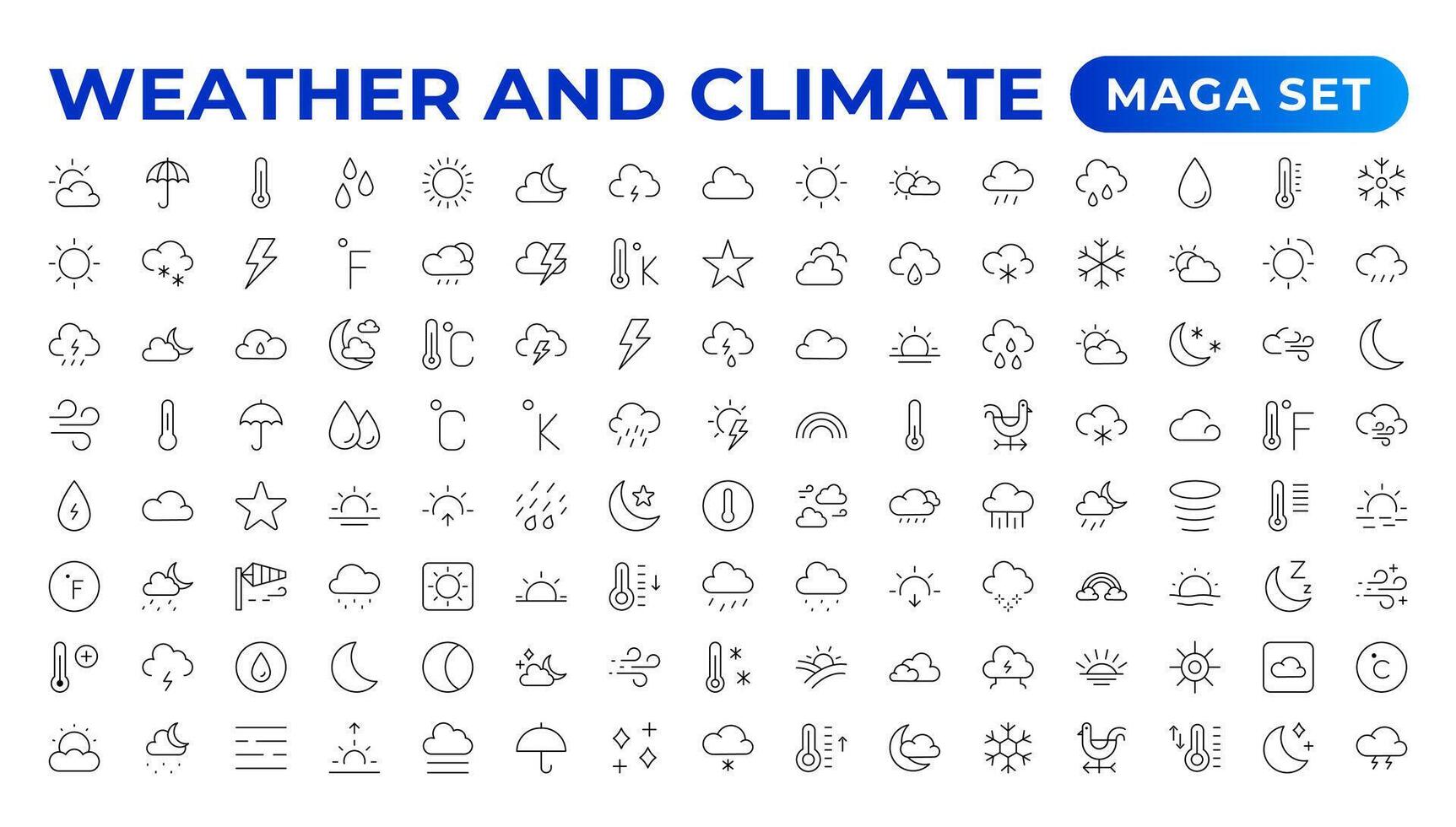 clima iconos pronóstico icono colocar. nubes logo. , nubes, soleado día, Luna. ilustración. clima íconos para el web. pronóstico clima plano simbolos pictograma colocar. vector