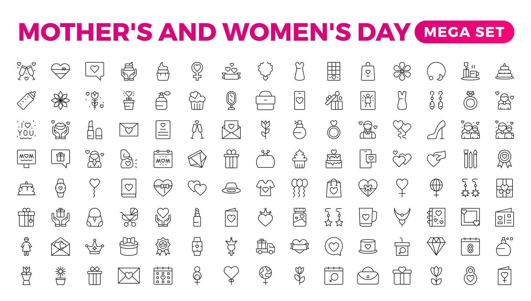 Set of Mother's Day icons. Thin linear style icons Pack. Illustration.Set of outline mothers' day icons. Minimalist thin linear web icon set. illustration. Outline icon collection. vector