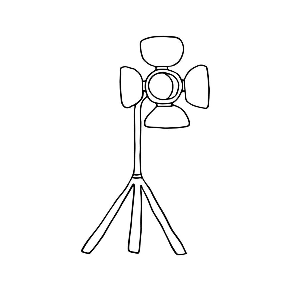 Spotlight for filming. Illuminator. Doodle. Hand drawn. Outline. vector