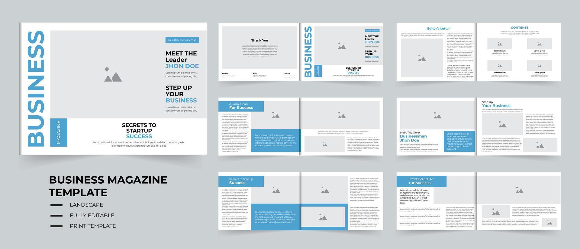 Business Magazine design template with professional layout vector