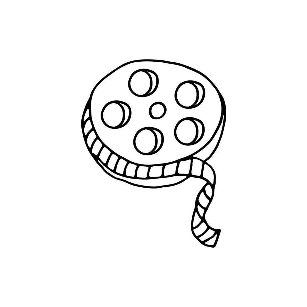 Film reel for a movie camera. Cinema, film. Doodle. Hand drawn. Outline. vector