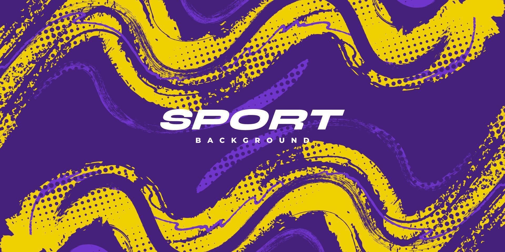Abstract Sports Background with Purple and Yellow Brush Texture and Halftone Effect. Grunge Background for Banner or Poster Design vector
