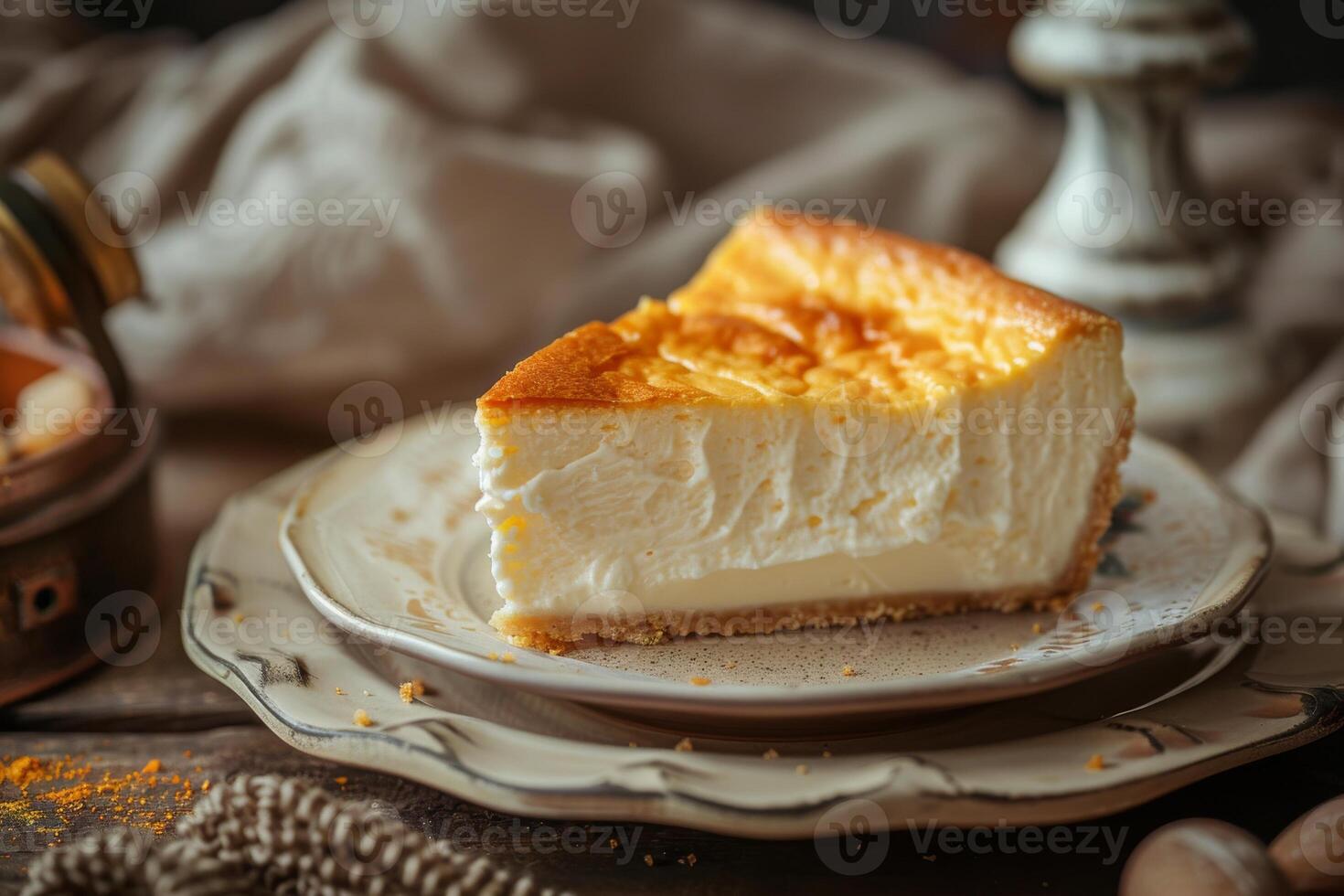 Tasty slice of cheesecake with fruits and nice decoration mint leaf photo