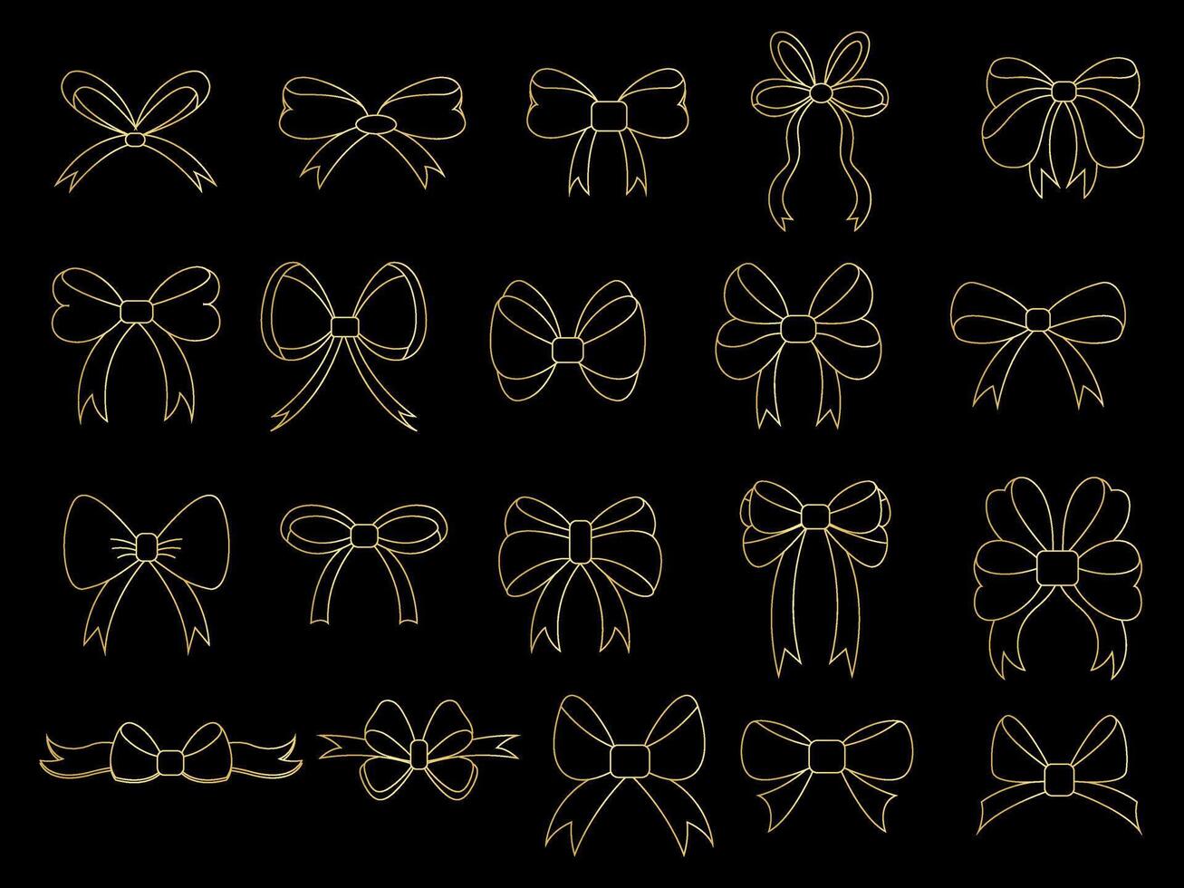 Golden color Ribbon elements. Gold outline modern simple ribbons collection. Flat banner ribbon for decorative design. Ribbons, Banners, badges, Labels Design Elements. vector