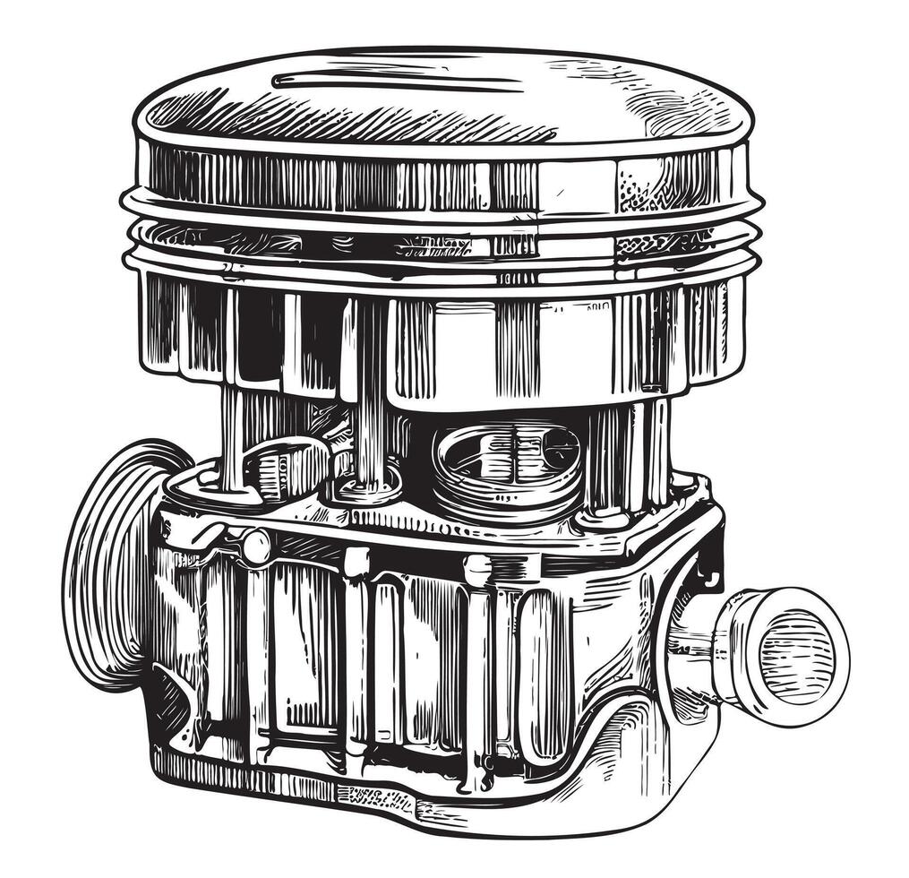 Car piston hand drawn sketch Transport detail illustration vector