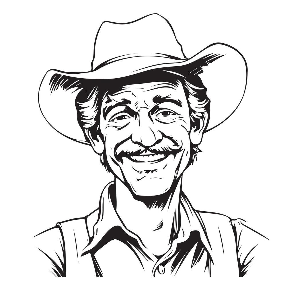 Hand-drawn sketch happy farmer. Farming, agriculture vintage vector
