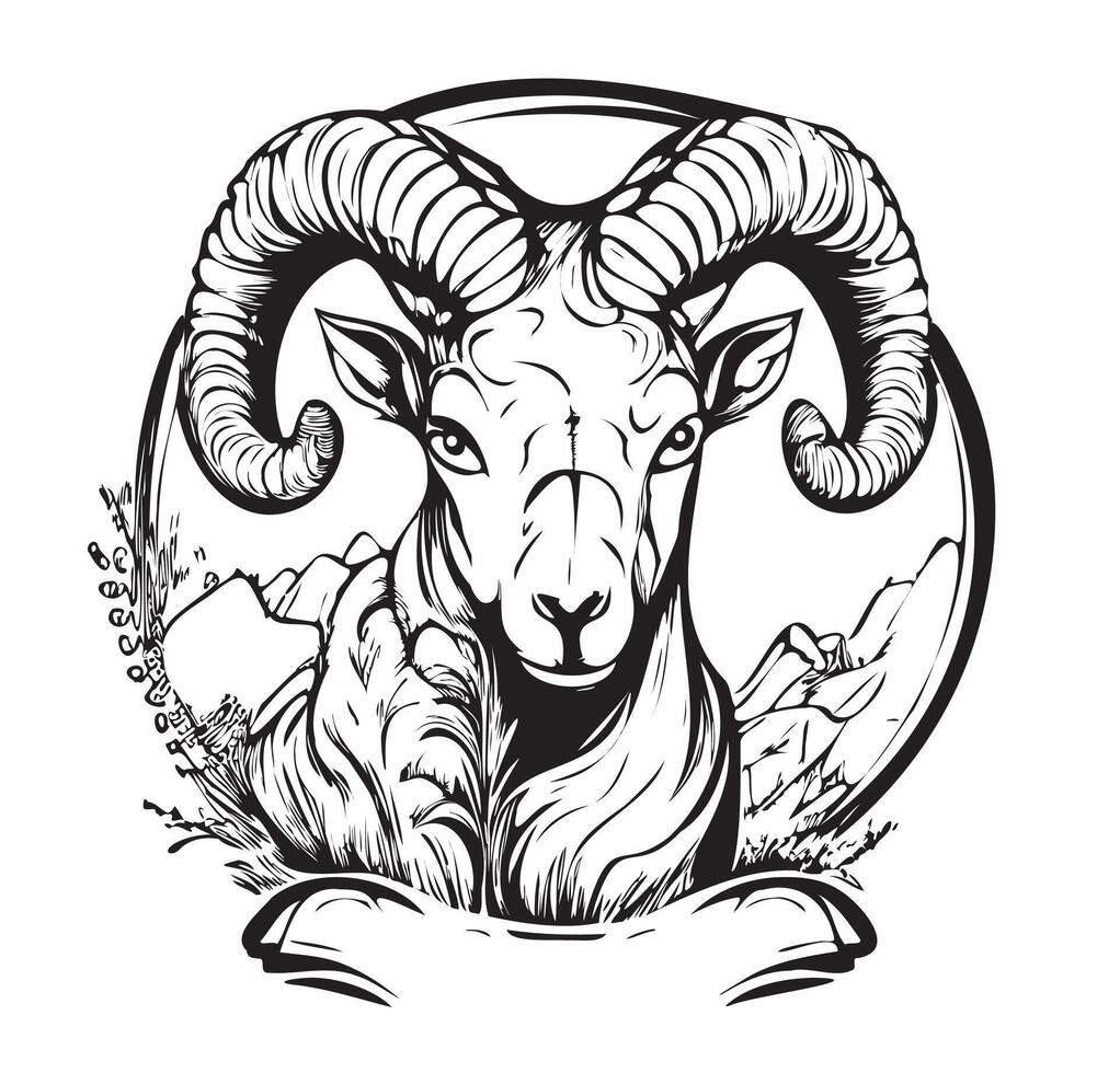 Aries sketch hand drawn in doodle style Horoscope illustration vector