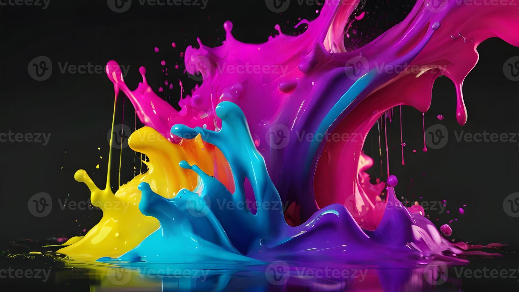 Colorful paint splash. A rainbow of colors explosion on a black background. photo