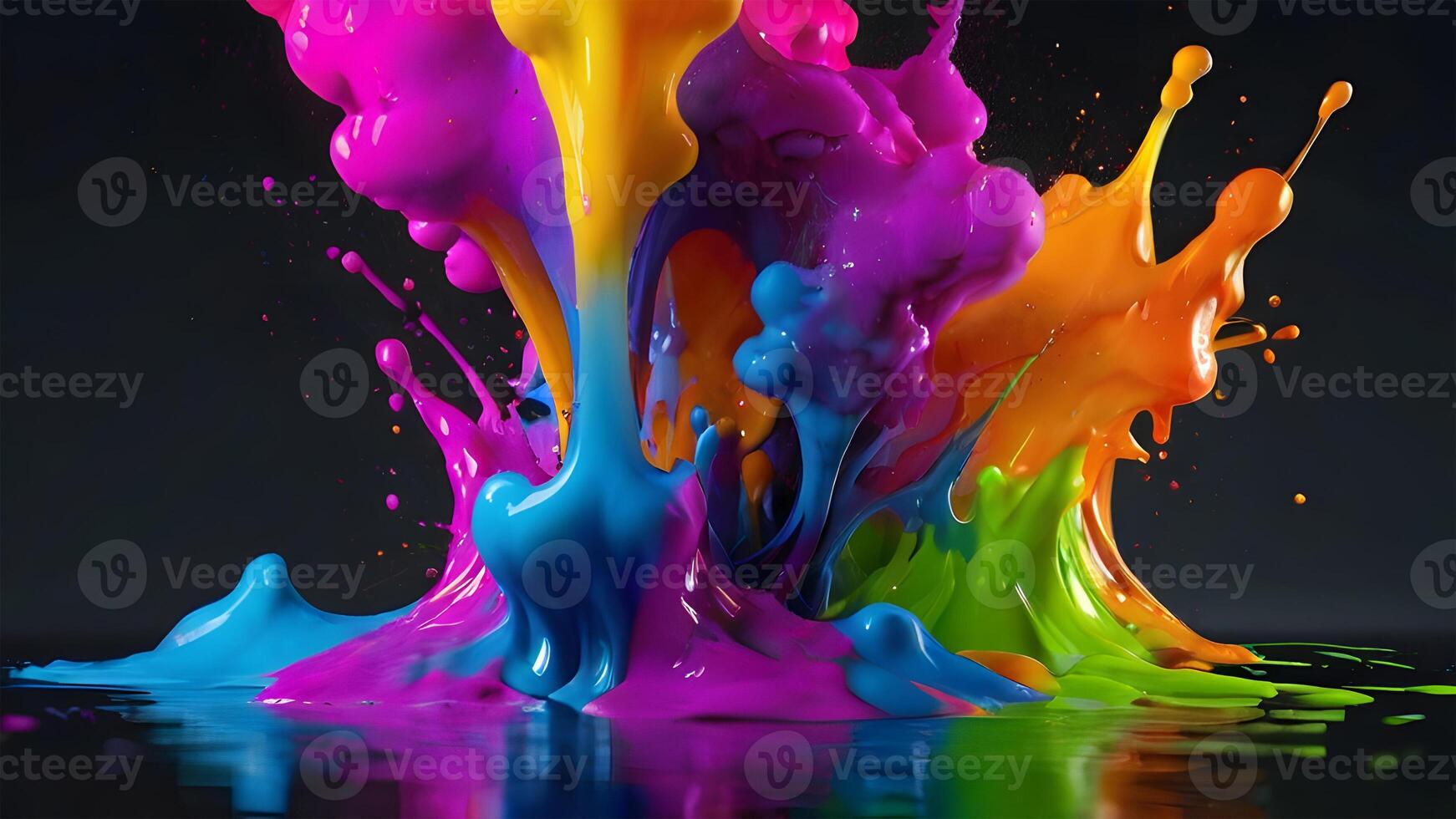Colorful paint splash. A rainbow of colors explosion on a black background. photo