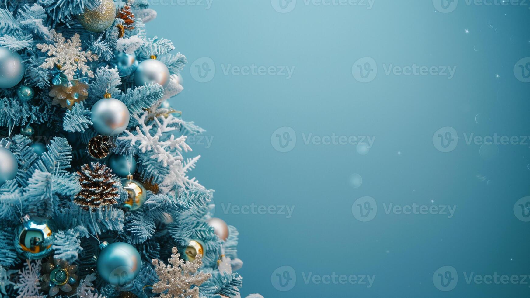 Christmas tree with decorations on a blue background. New Year concept. photo