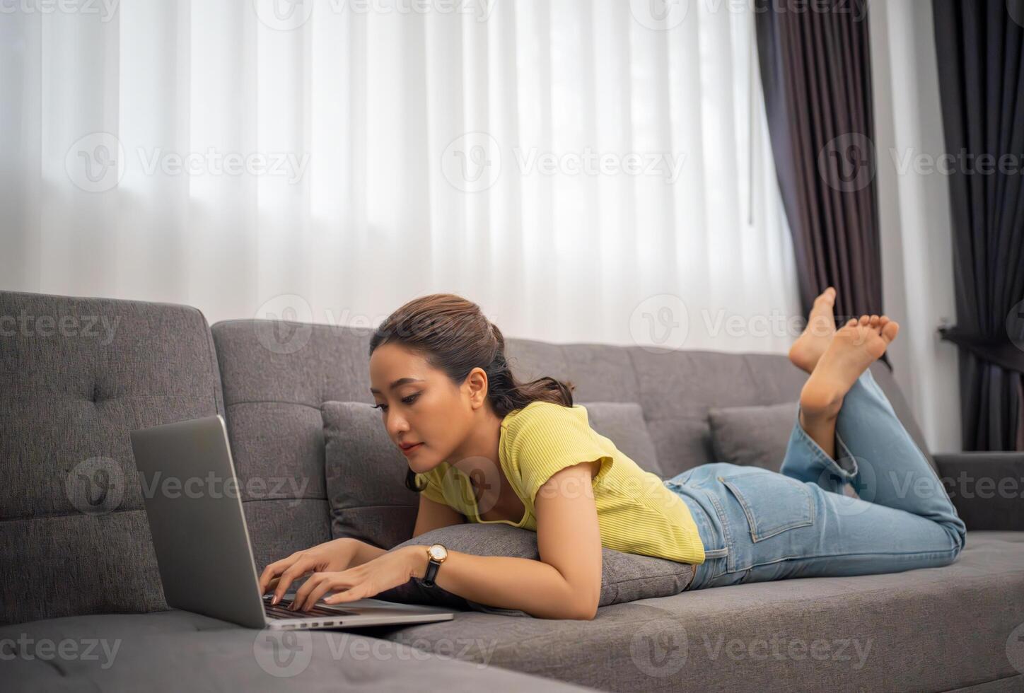 Woman working in the home , freelancing woman working concept photo