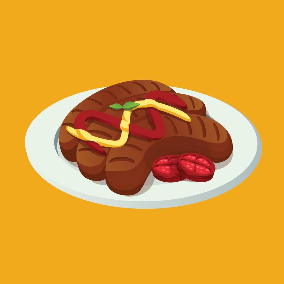 Sausages with mustard and ketchup vector
