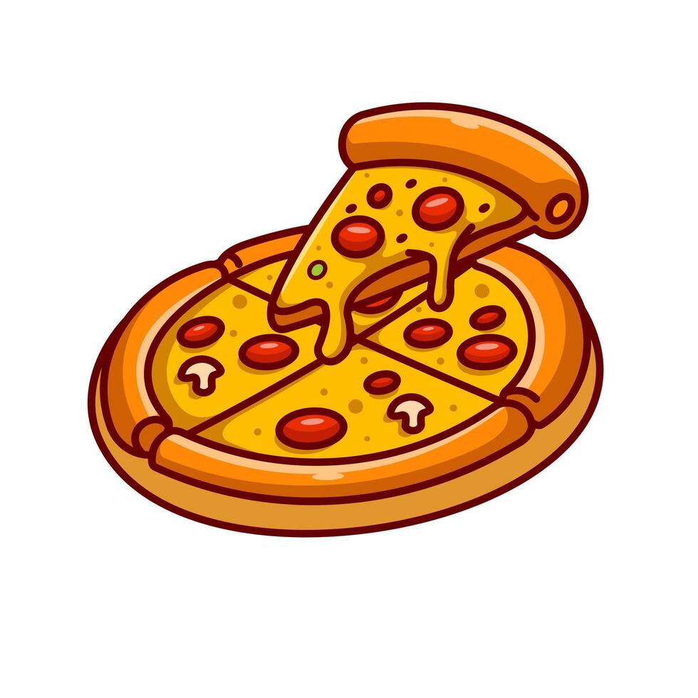 Cartoon pizza illustration on white vector