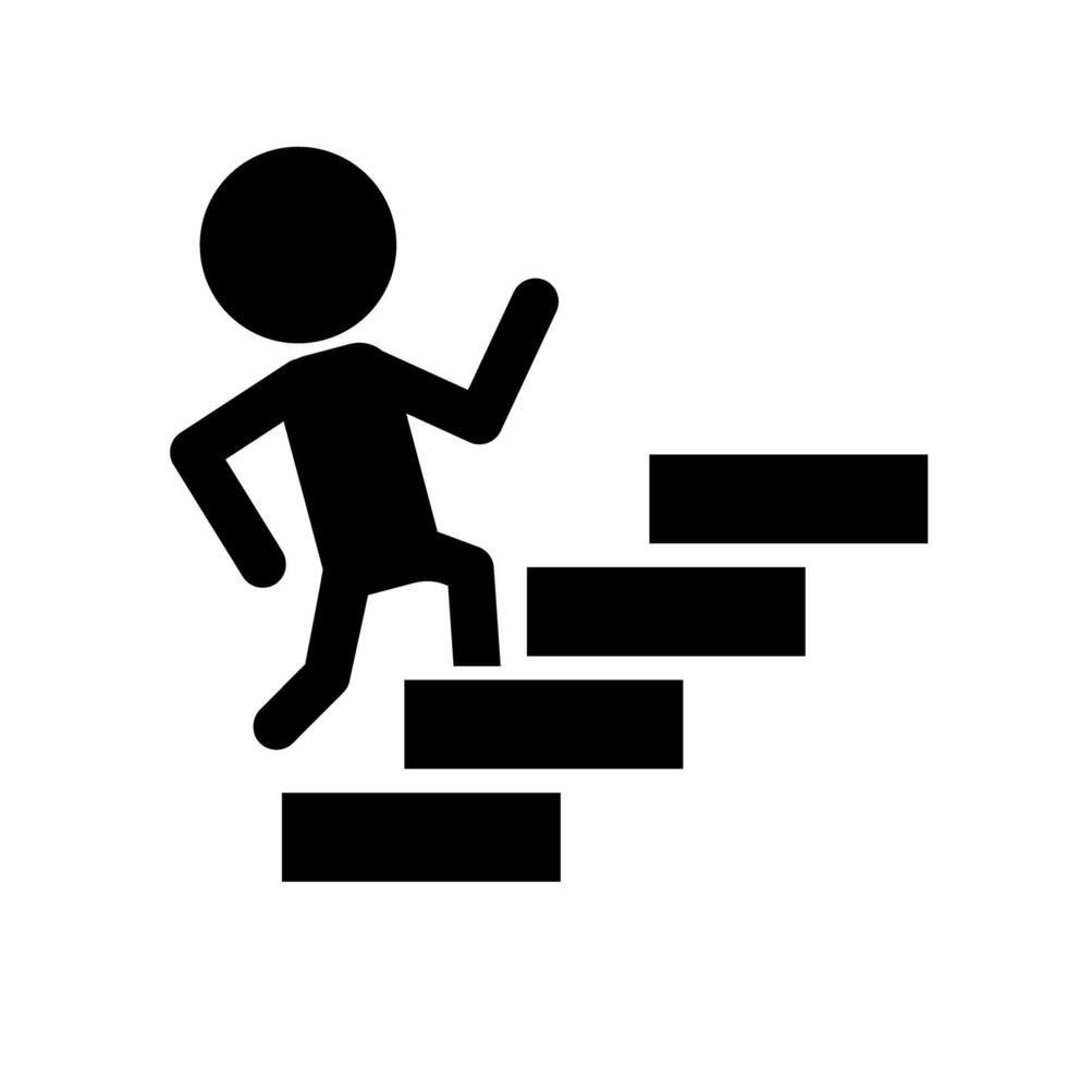 curva hacia atrás persona en escalera silueta icono. siguiente paso. vector