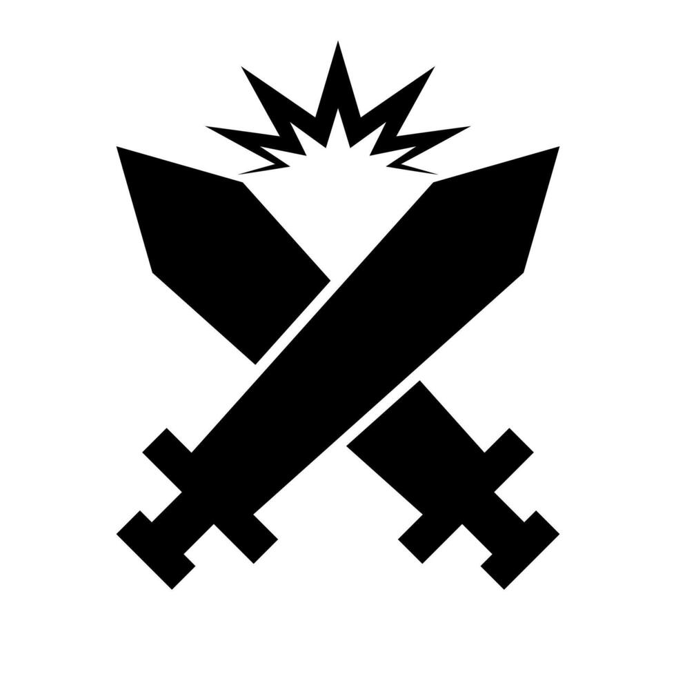 Duel silhouette icon. Crossed swords and emphasis effect. vector