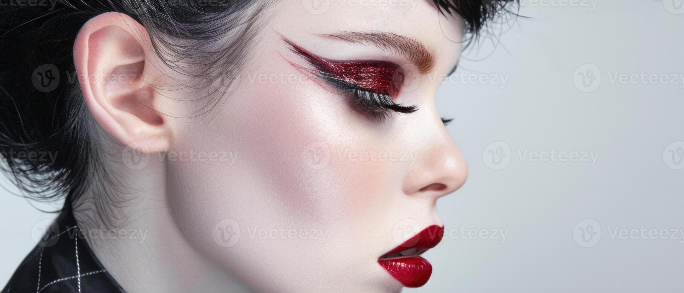 Portrait with elegant red makeup. . photo