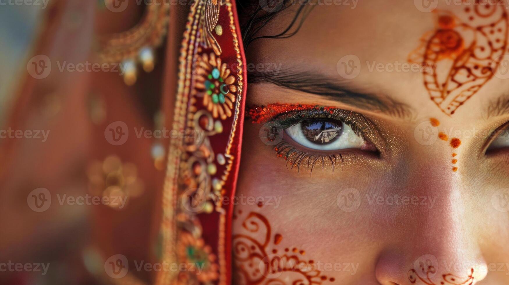 Eyes adorned with traditional henna artistry. . photo