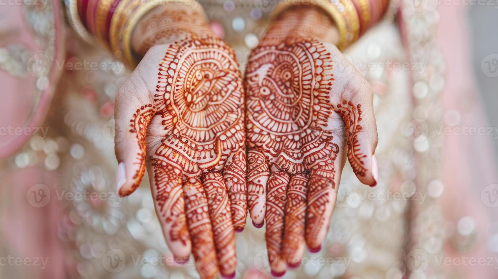 Both hands with henna art. . photo