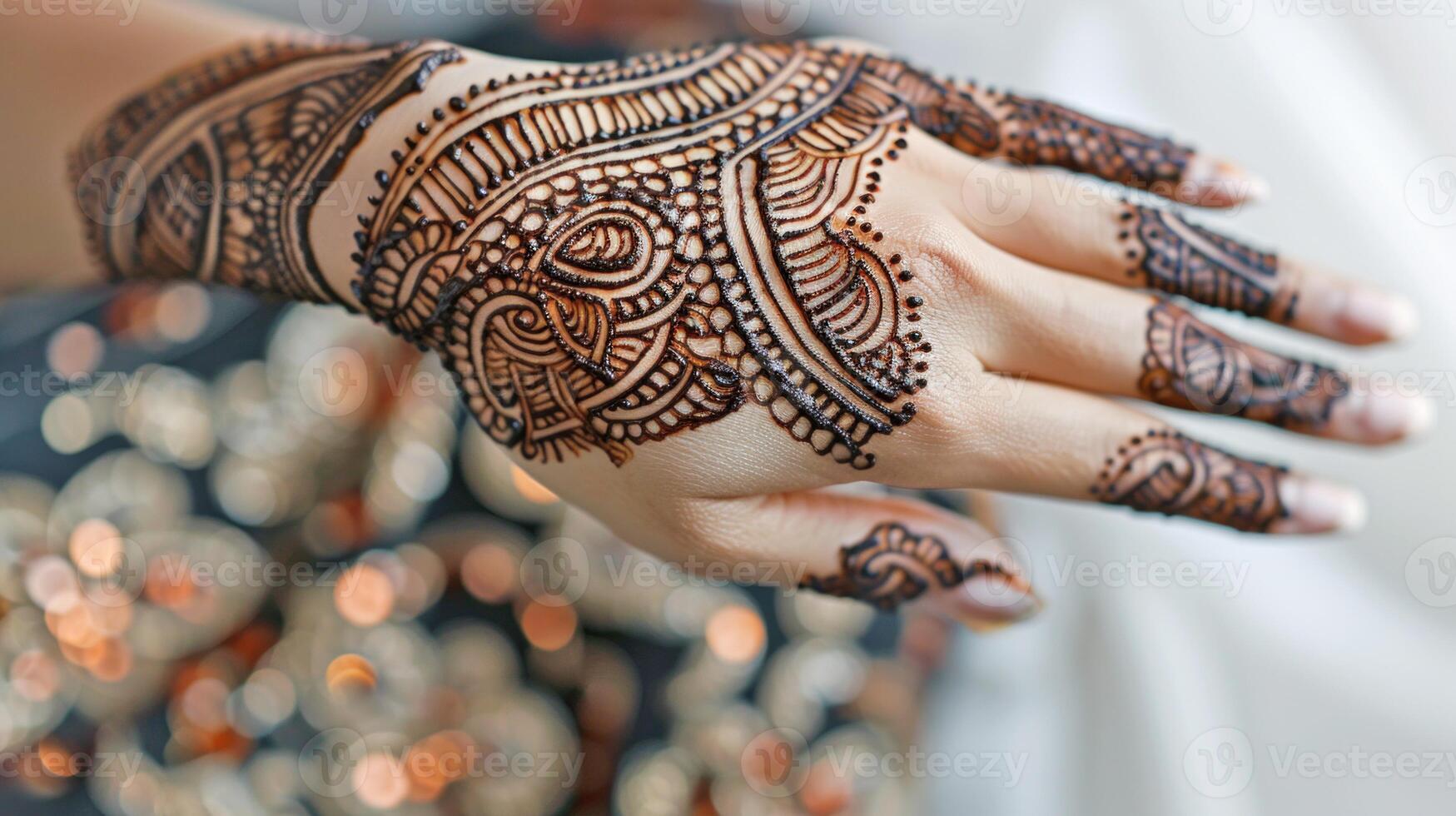 Hand with henna art. . photo