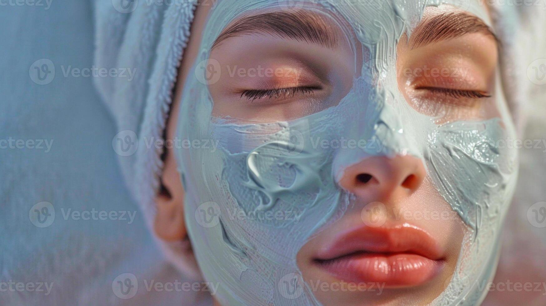 Relaxing facial mask portrait in soft focus. . photo