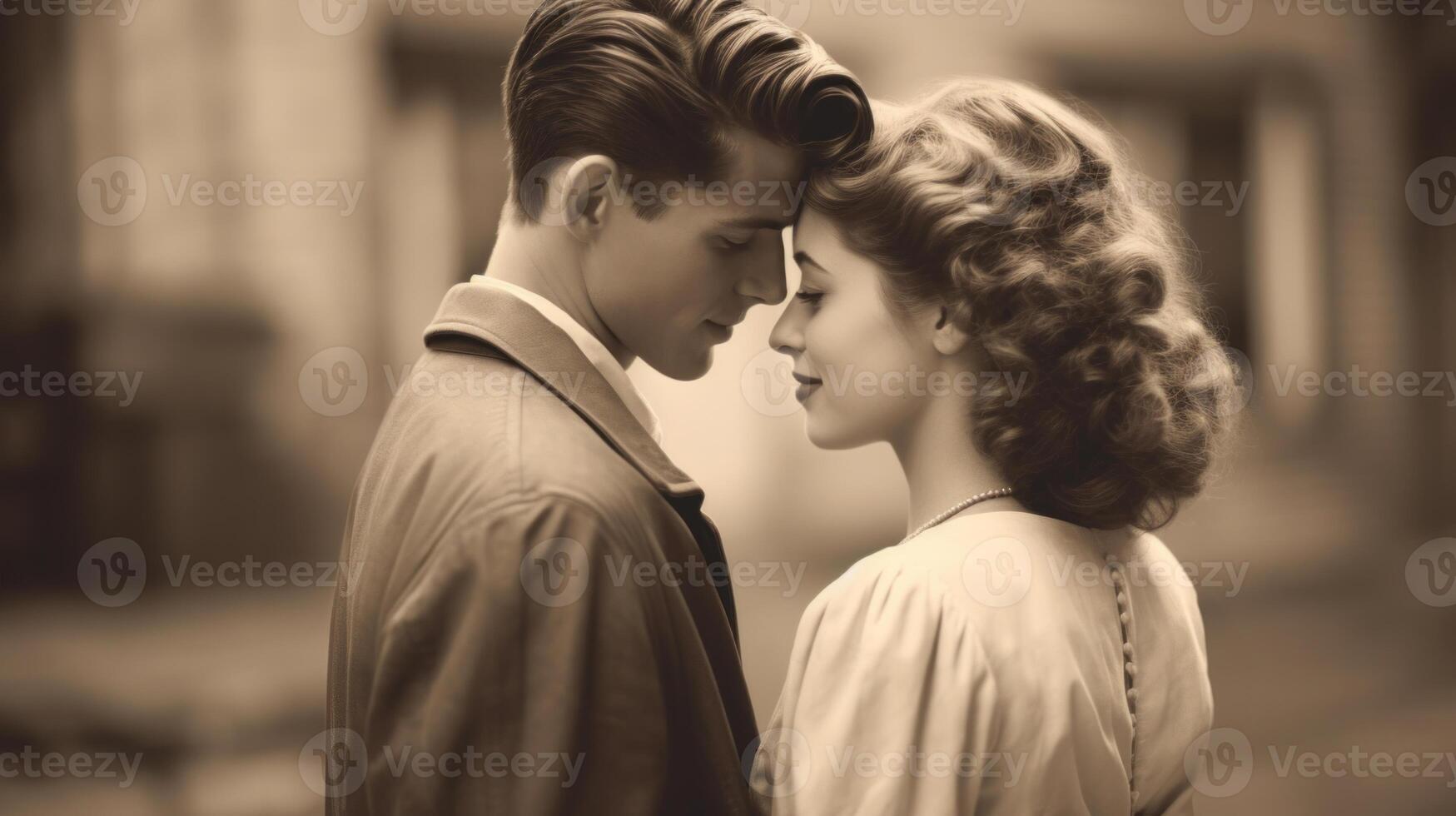 Romantic couple in a vintage sepia scene. photo