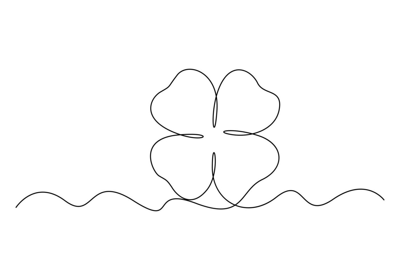 Four leaves clover continuous one line drawing premium illustration vector