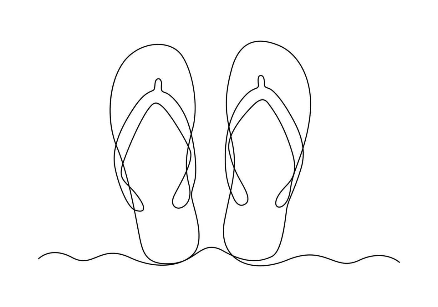 Continuous one line drawing of summer slippers premium illustration vector