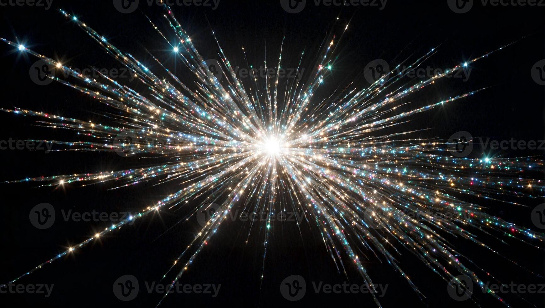 A burst of light, a magical glittering light, on a completely black background, for a screen overlay photo