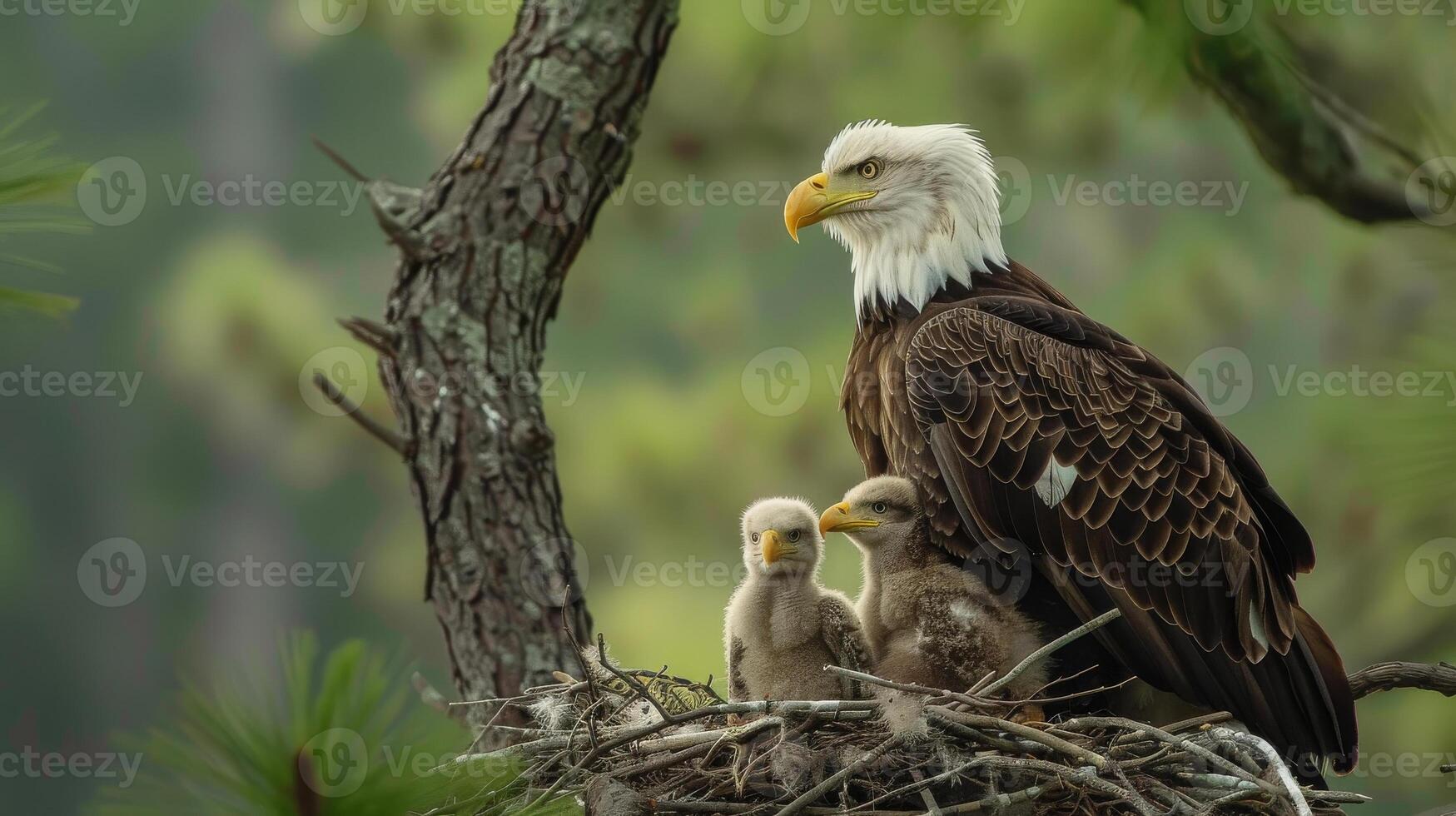 Bald eagle with chick in the nest photo