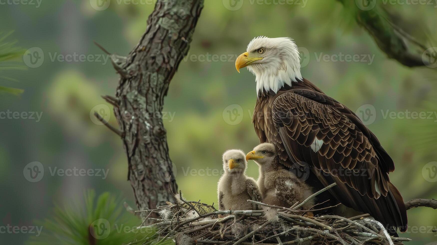 Bald eagle with chick in the nest photo