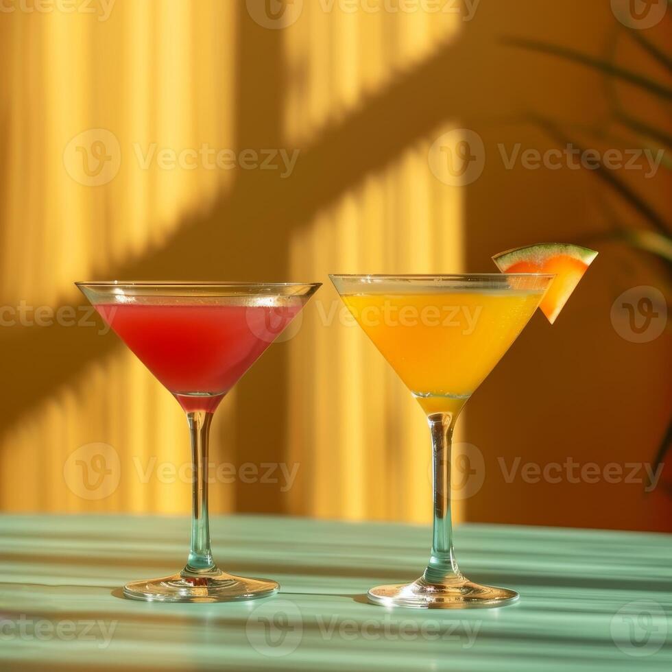 Vintage cocktails drink on green background. Retro style poster with alcohol beverage. photo