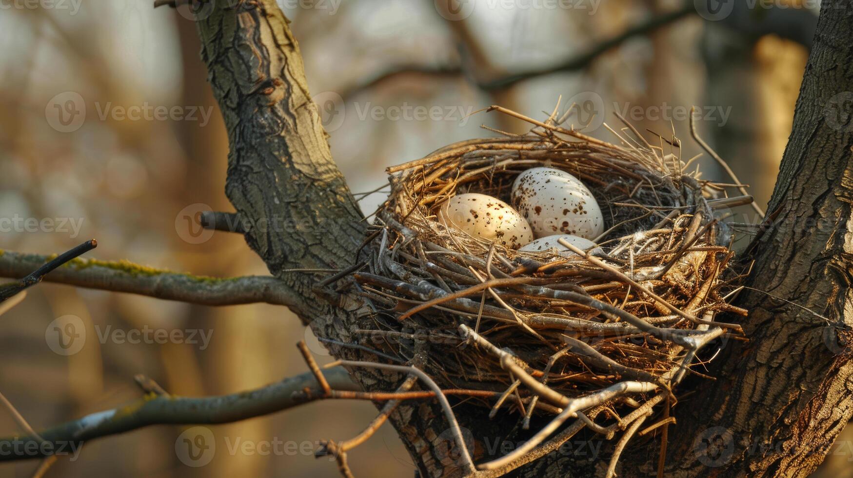 pájaro nido con huevos en el árbol. fauna silvestre foto