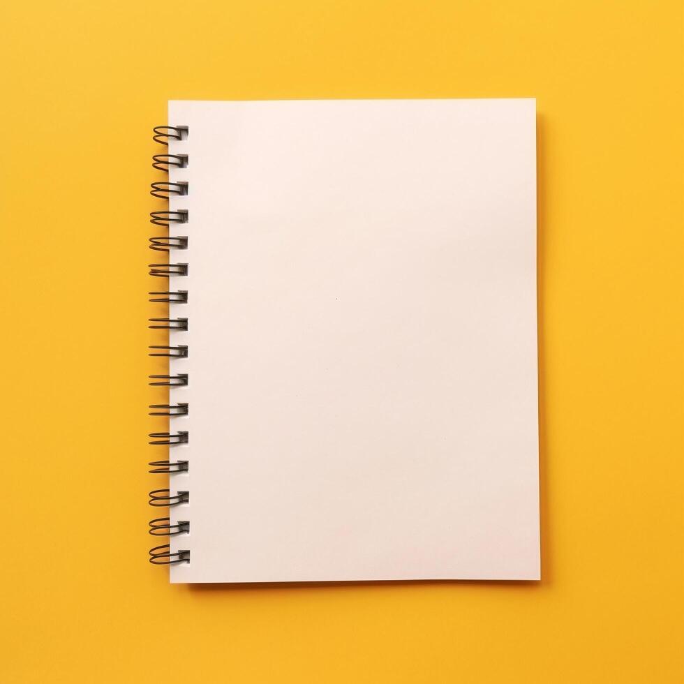 A spiral bound blank notebook on a yellow background photo