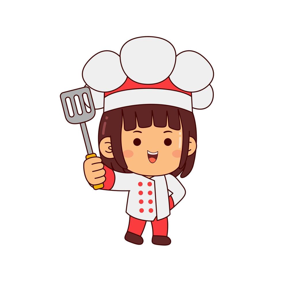 cute chef girl cartoon character vector