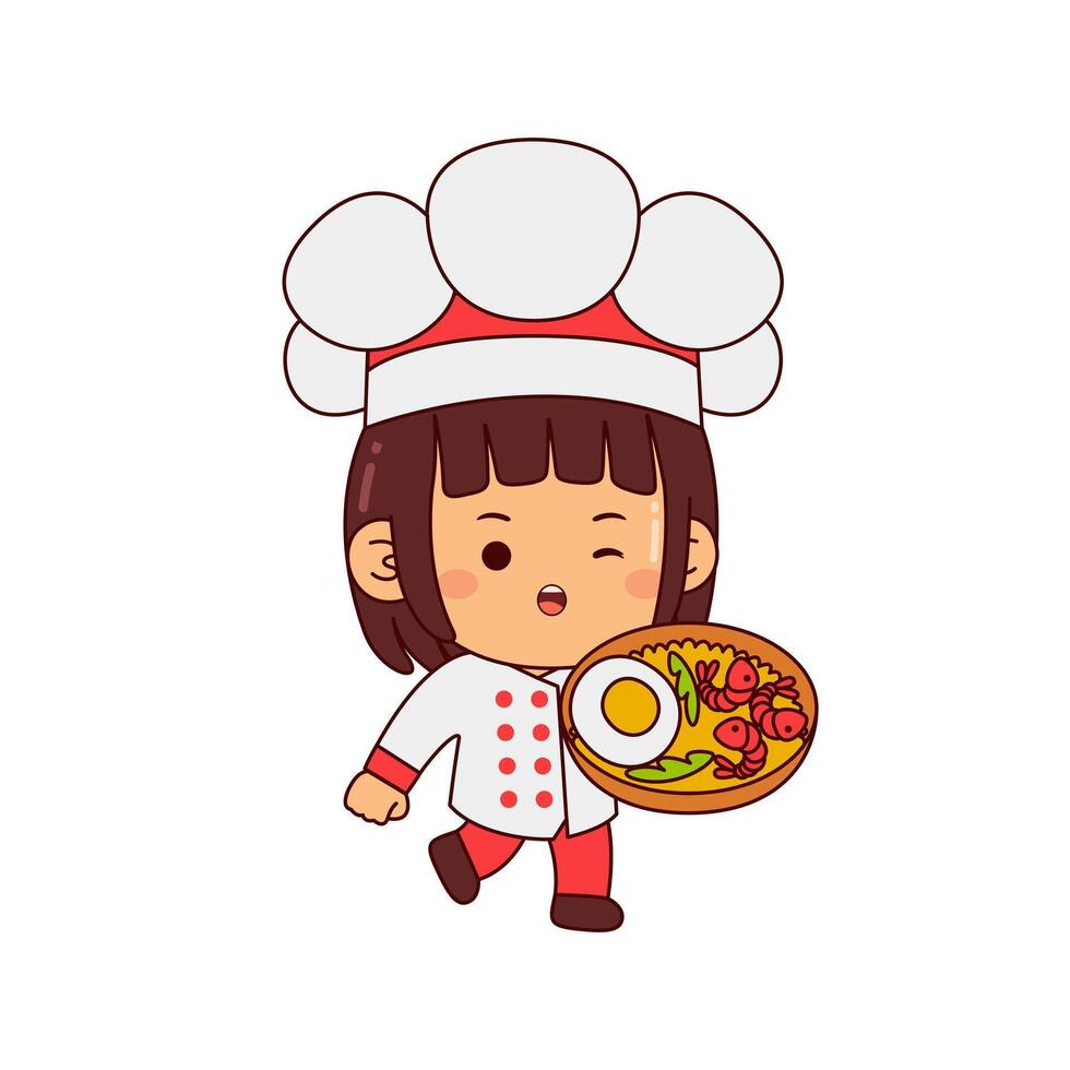 cute chef girl cartoon character vector