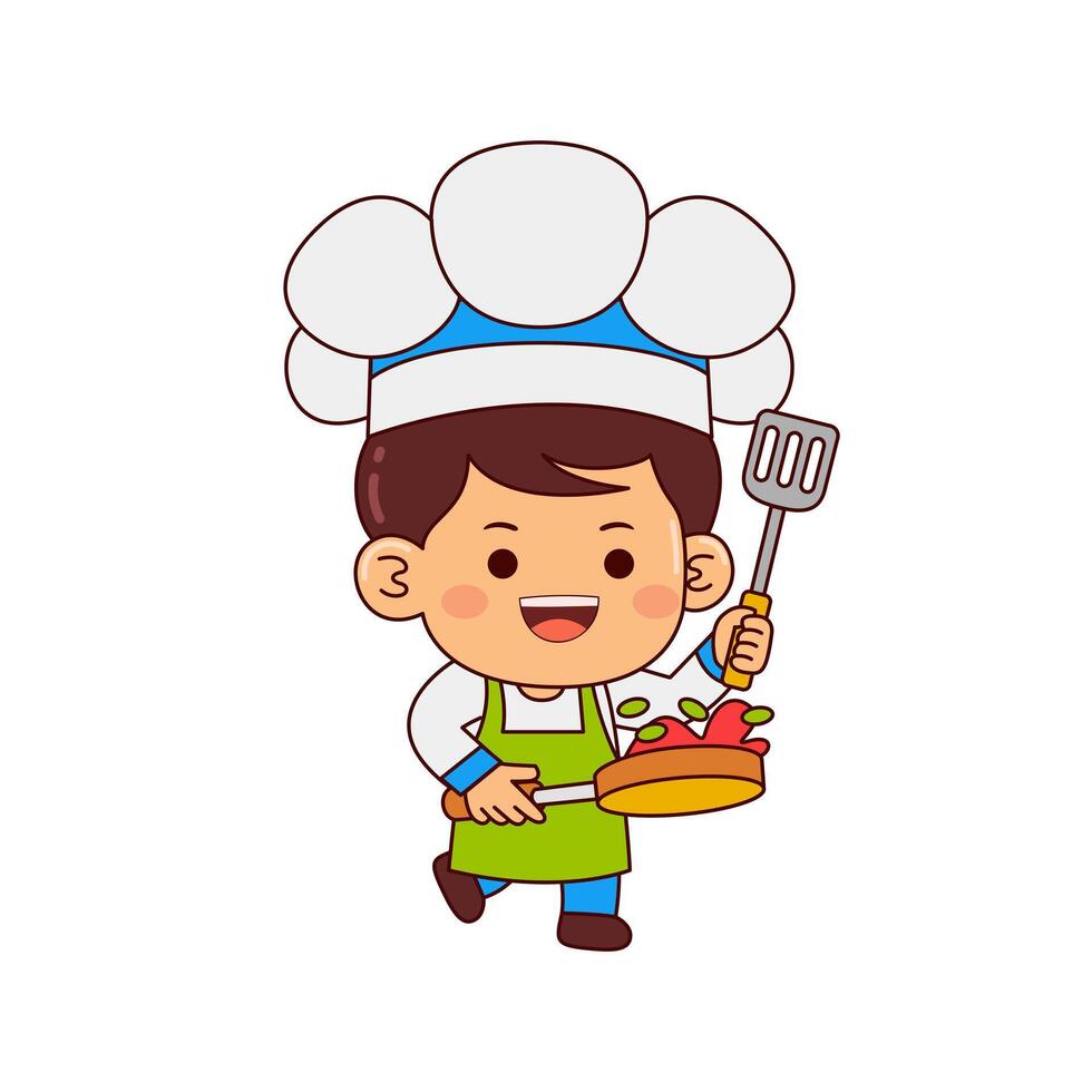 cute chef boy cartoon character vector