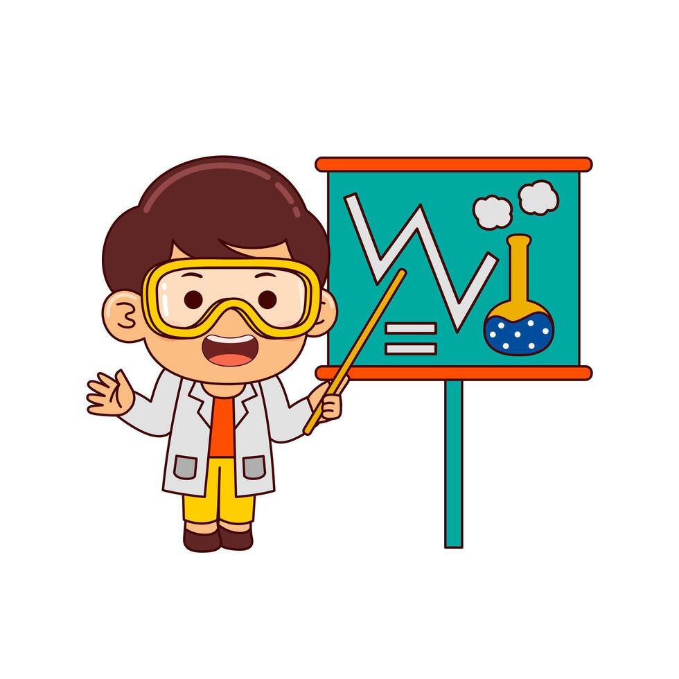 cute scientist boy cartoon character vector