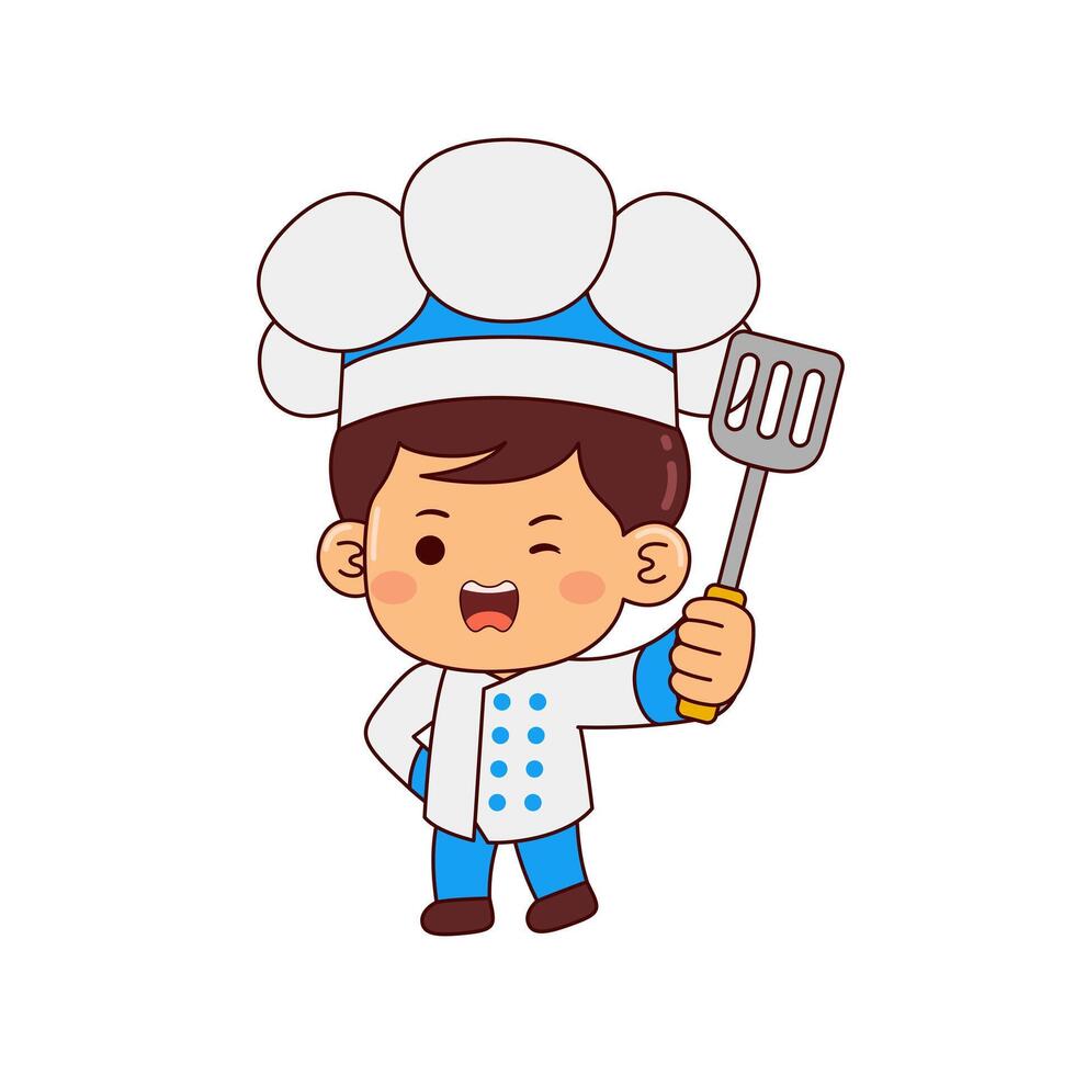 cute chef boy cartoon character vector