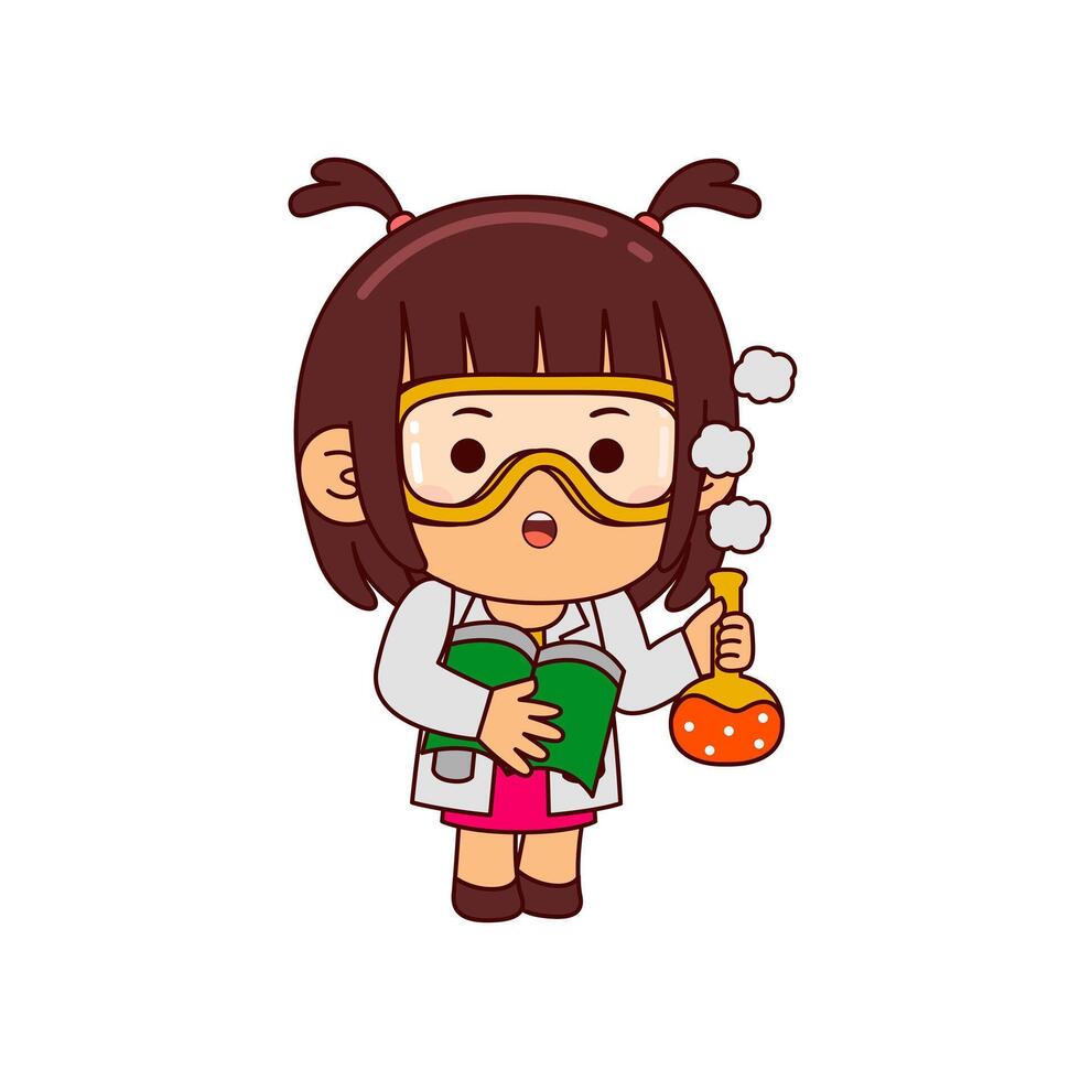 cute scientist girl cartoon character vector