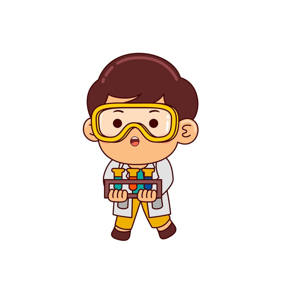 cute scientist boy cartoon character vector