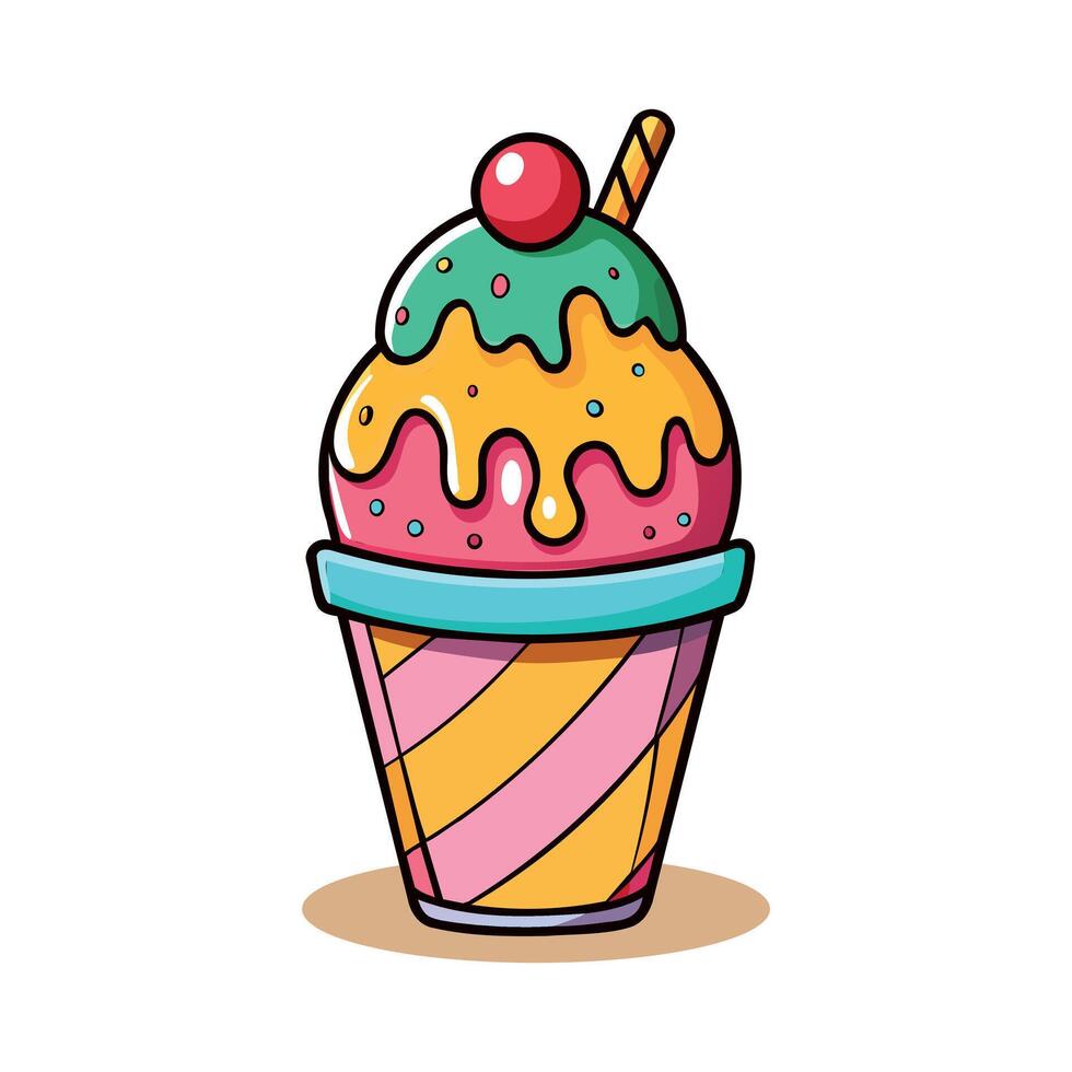 Colorful Cartoon Ice Cream Cone Illustration vector